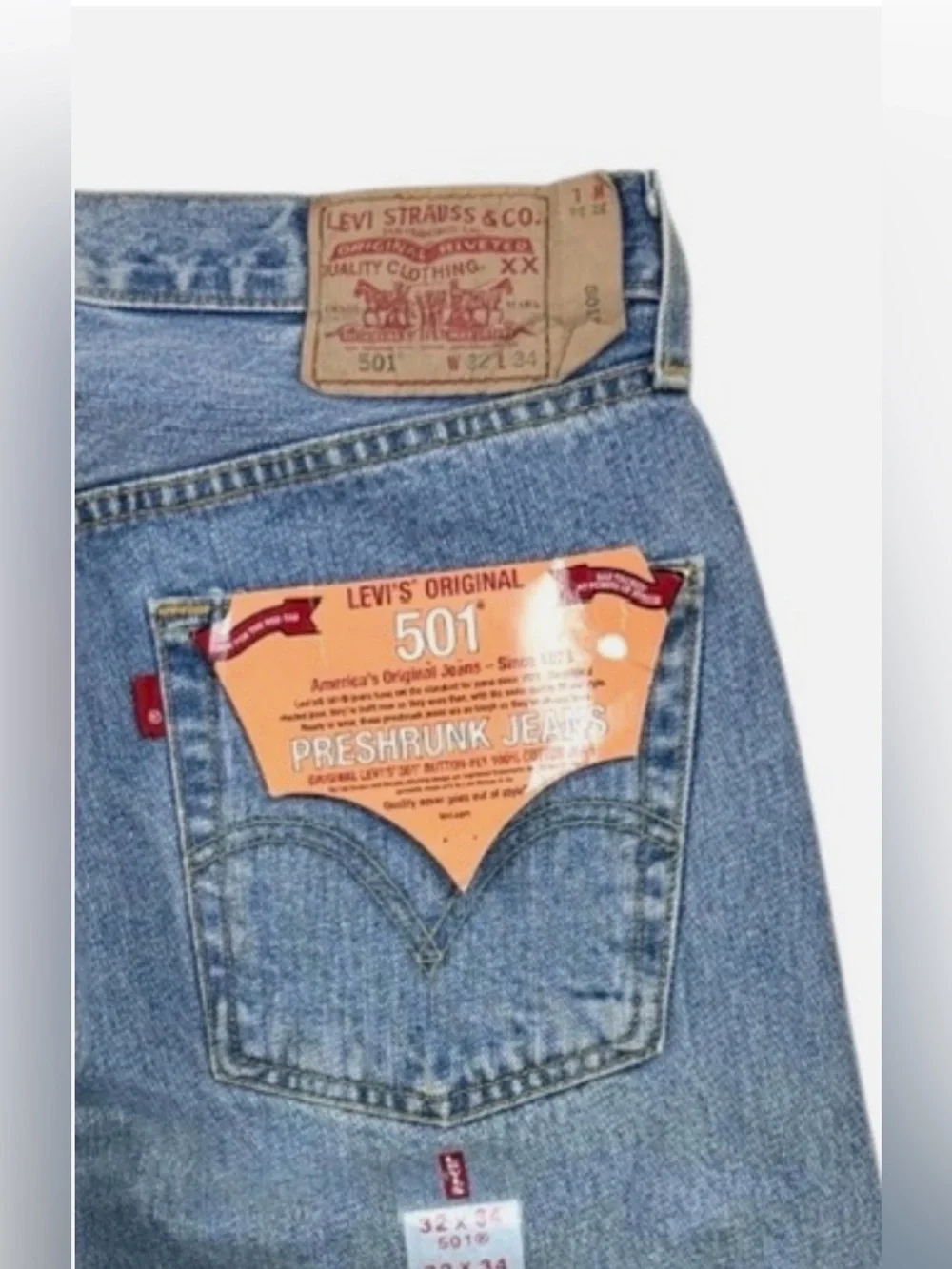 Vintage Levis 501 Straight Fit 32X34 Light Wash Denim Jeans NWT Can Fit 30 31 W
